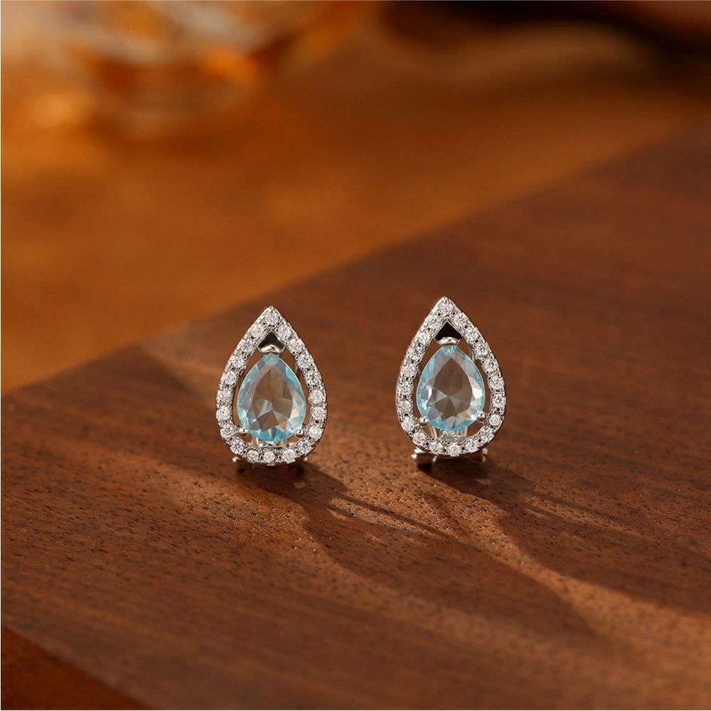 Blue Topaz Tear Drop hinge closure silver earrings - Picture 6 of 9